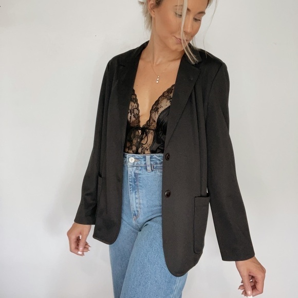 💫 VINTAGE | Black Long Line 80s Style Tailored Blazer Jacket - Picture 1 of 7